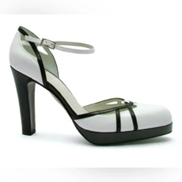 Stuart Weitzman White and Black High Heel Mary Jane 9.5 - Picture 1 of 9